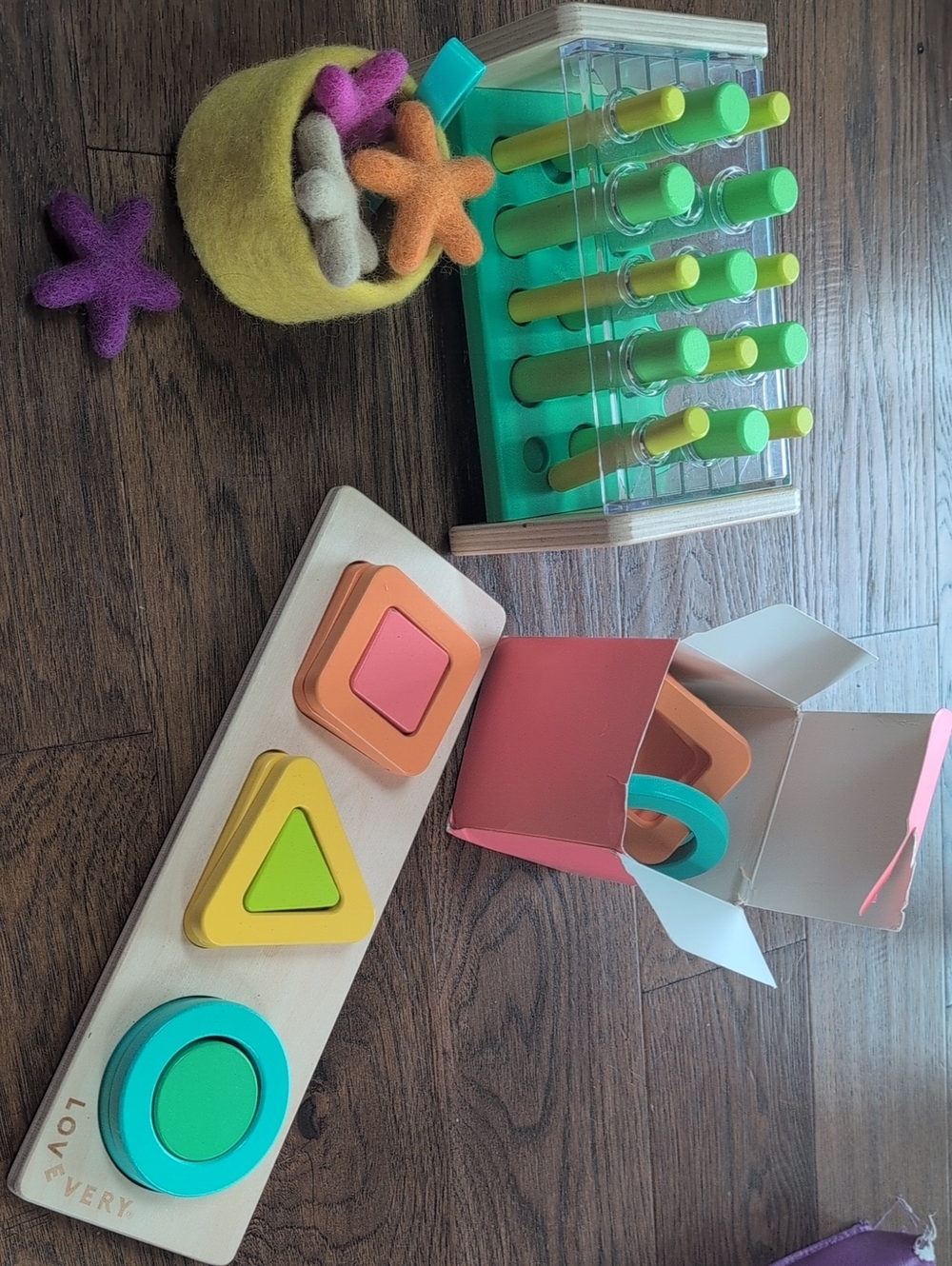 Lovevery Shape Stacking Puzzle - Wooden Test Tubes And Felt Stars